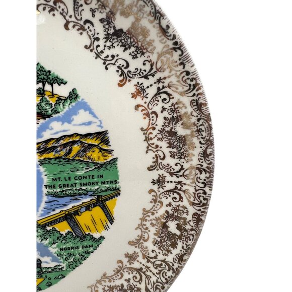 Vintage Tennessee Souvenir Collectible Plate Scenic Landmarks Gold Trim Design - Picture 3 of 4